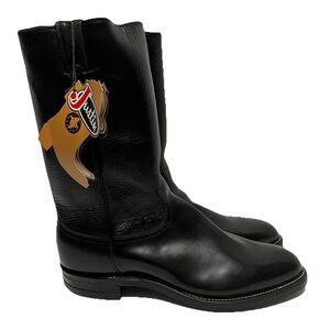 VINTAGE Justin 8462 Roper Black Calfskin Leather Cowboy Boots USA Mens 13D - NWT